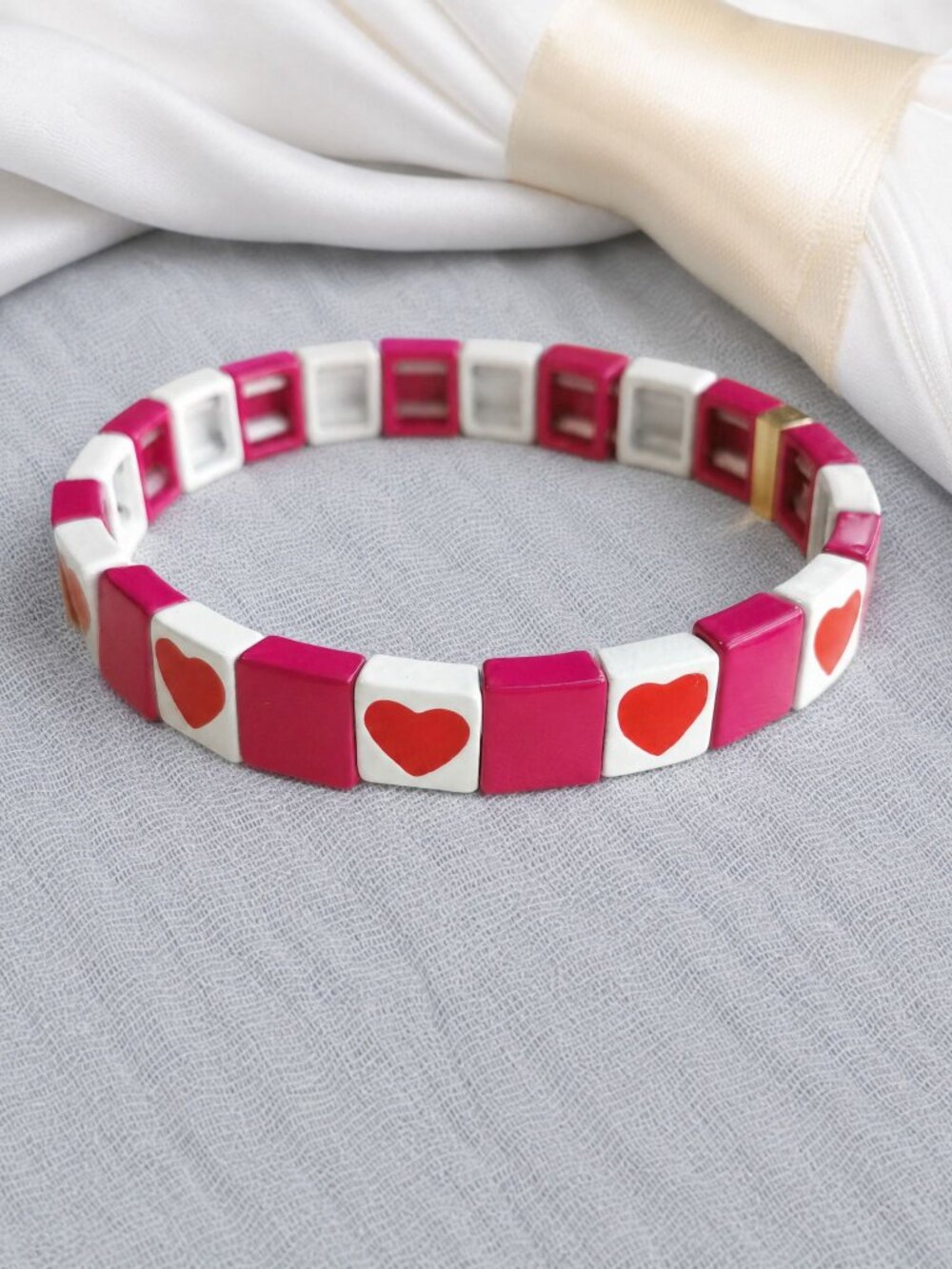 Roxanne Assoulin All Heart Enameled Stretch Bracelet - Gold Pink White